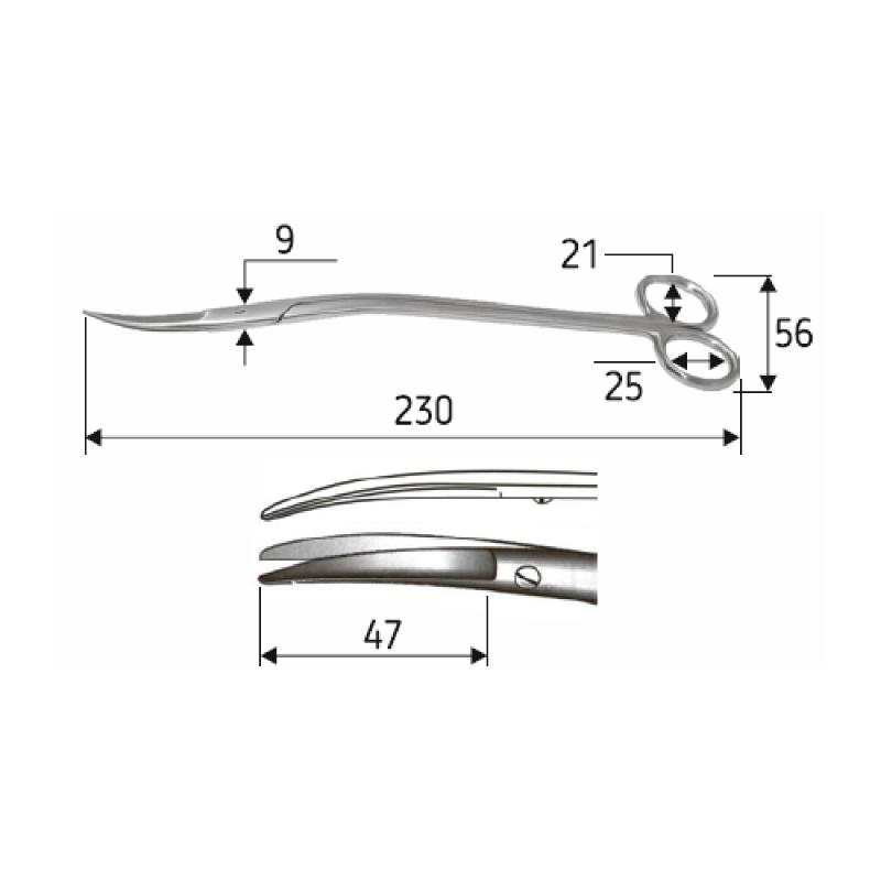 Ножиці J-22-335, Klinkenbergh-Loth 23 см, тупий/тупий, загнуті